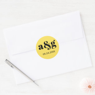 Eenvoudige, elegante, gele bruiloft ronde sticker