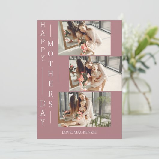 Eenvoudige Elegante Gelukkige Moeders Dag Drie fot Feestdagenkaart (Staand voorkant)