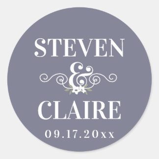 Eenvoudige elegante gepersonaliseerde bruiloft env ronde sticker