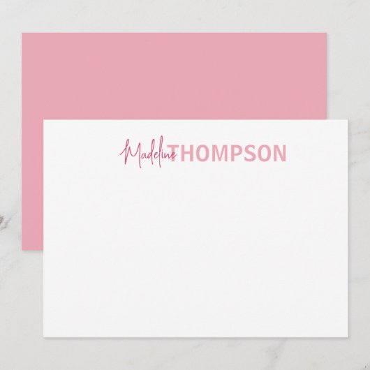 Eenvoudige Elegante Girly Blush Roze Naam Notitiekaartje (Voorkant / Achterkant)
