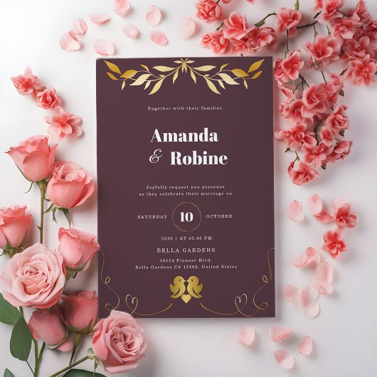 Eenvoudige elegante Gold Leaf bruiloft uitnodiging