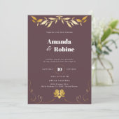 Eenvoudige elegante Gold Leaf bruiloft uitnodiging (Staand voorkant)