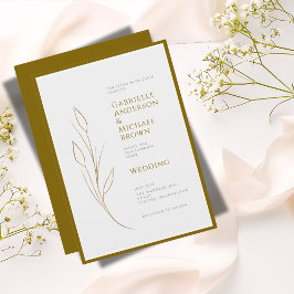 Eenvoudige Elegante Goud Grijs Minimal Floral Wedd Kaart