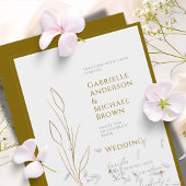 Eenvoudige Elegante Goud Grijs Minimal Floral Wedd Kaart