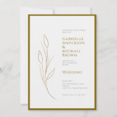 Eenvoudige Elegante Goud Grijs Minimal Floral Wedd Kaart (Voorkant)