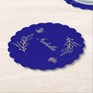 Eenvoudige elegante gouden bloem koninklijk blauwe kartonnen onderzetters