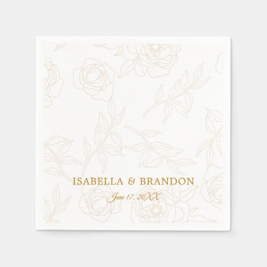 Eenvoudige Elegante Gouden Bloemen Huwelijk Servet (Voorkant)