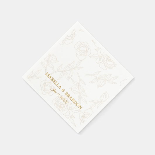 Eenvoudige Elegante Gouden Bloemen Huwelijk Servet (Hoek)