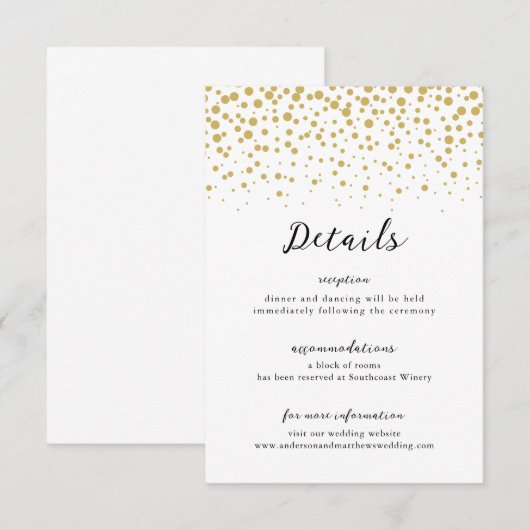 Eenvoudige Elegante Gouden Confetti Bruiloft Informatiekaartje (Voorkant / Achterkant)