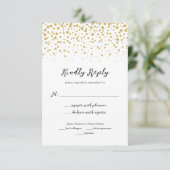 Eenvoudige Elegante Gouden Confetti Huwelijksreact RSVP Kaartje (Staand voorkant)