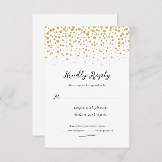 Eenvoudige Elegante Gouden Confetti Huwelijksreact RSVP Kaartje (Voorkant / Achterkant)