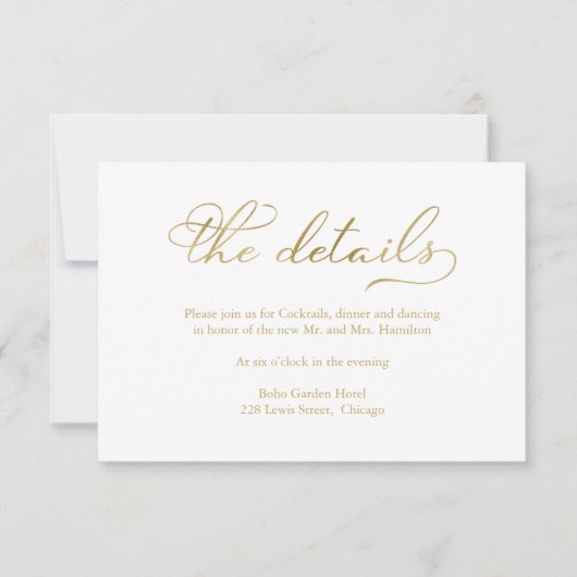 Eenvoudige Elegante Gouden Folie Bruiloft Details  RSVP Kaartje (Voorkant)