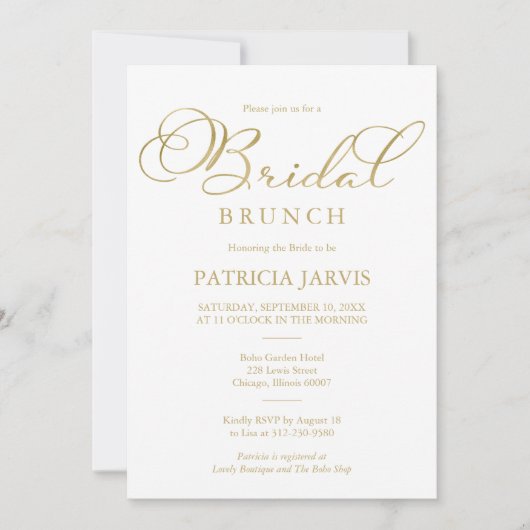 Eenvoudige Elegante Gouden Folie Script Bridal Bru Kaart (Voorkant)