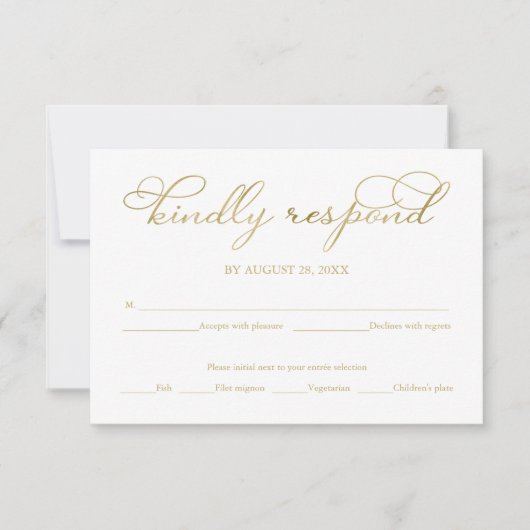 Eenvoudige Elegante Gouden Folie Script Bruiloft R RSVP Kaartje (Voorkant)