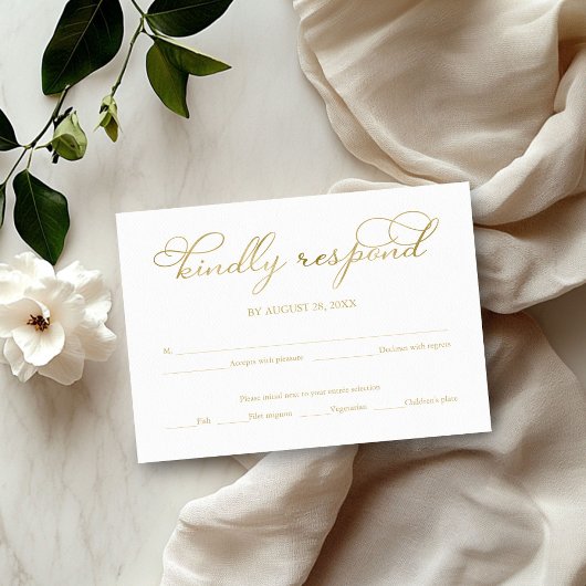 Eenvoudige Elegante Gouden Folie Script Bruiloft R RSVP Kaartje