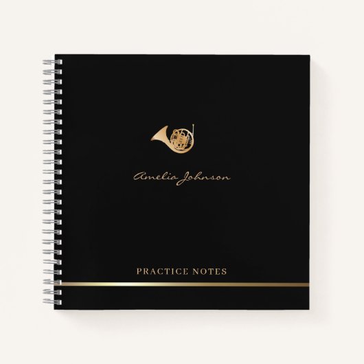 Eenvoudige Elegante Gouden Franse Hoorn Muzikant L Notitieboek (Voorkant)