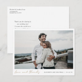 Eenvoudige Elegante Gouden Huwelijksfoto Dank u Briefkaart