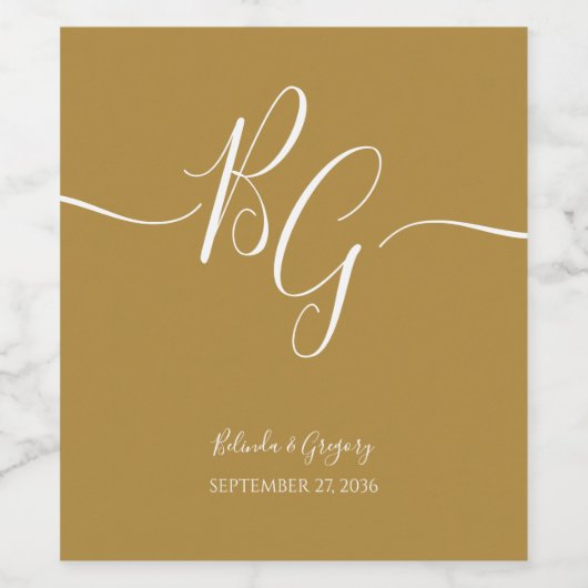 Eenvoudige Elegante Gouden Initiële Letters Trouwf Wijn Etiket (Enkel label)
