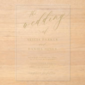 Eenvoudige elegante gouden kalligrafie duidelijke  acryl uitnodigingen (Voorkant)