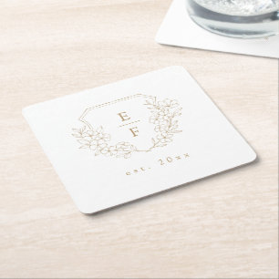 Eenvoudige Elegante Gouden Kersenbloesem Monogram  Kartonnen Onderzetters