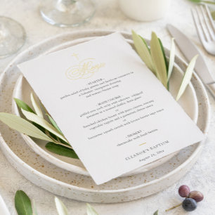 Eenvoudige Elegante Gouden Kruis Calligrafie Doop Folie Uitnodiging