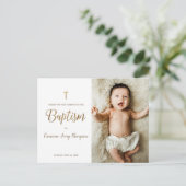 Eenvoudige Elegante Gouden Kruis Doop Foto Dank U Briefkaart (Staand voorkant)