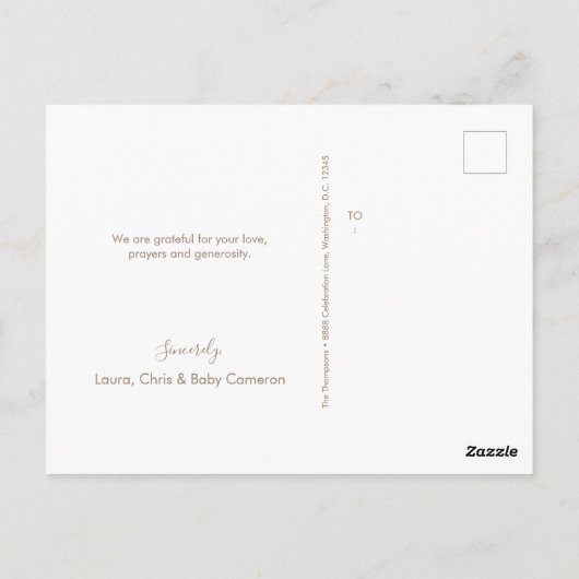 Eenvoudige Elegante Gouden Kruis Doop Foto Dank U Briefkaart (Achterkant)