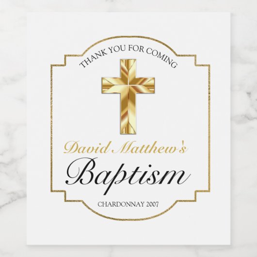 Eenvoudige Elegante Gouden Kruis Jongens Doop Uitn Wijn Etiket (Enkel label)