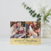 Eenvoudige Elegante Gouden Lijst 2 Foto Kerstmis Feestdagenkaart (Staand voorkant)