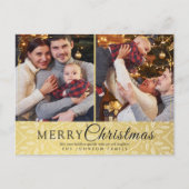 Eenvoudige Elegante Gouden Lijst 2 Foto Kerstmis Feestdagenkaart (Voorkant)