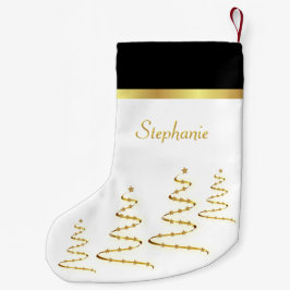 Eenvoudige Elegante Gouden Lint Bomen en Sterren Kleine Kerstsok