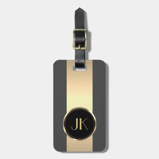 Eenvoudige Elegante Gouden Metaal monogrammed Naam Bagagelabel (Voorkant verticaal)