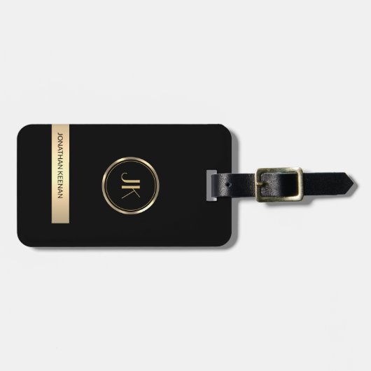 Eenvoudige Elegante Gouden Metaal monogrammed Naam Bagagelabel (Voorkant horizontaal)