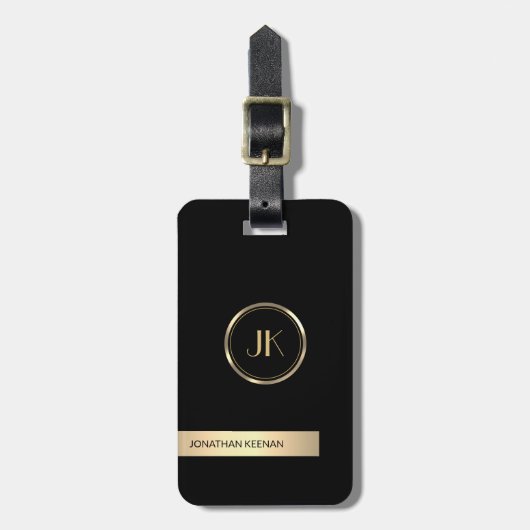 Eenvoudige Elegante Gouden Metaal monogrammed Naam Bagagelabel (Voorkant verticaal)