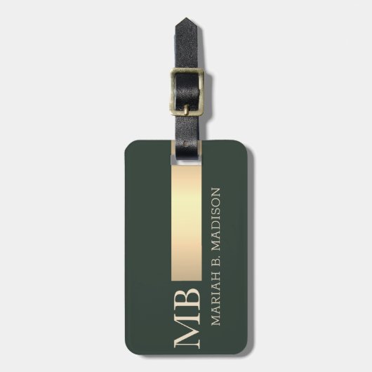 Eenvoudige Elegante Gouden Metaal monogrammed Naam Bagagelabel (Voorkant verticaal)