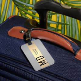 Eenvoudige Elegante Gouden Metaalstreep monogramme Bagagelabel
