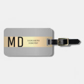 Eenvoudige Elegante Gouden Metaalstreep monogramme Bagagelabel (Voorkant horizontaal)