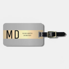 Eenvoudige Elegante Gouden Metaalstreep monogramme Bagagelabel