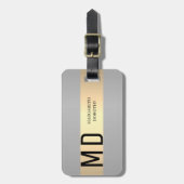 Eenvoudige Elegante Gouden Metaalstreep monogramme Bagagelabel (Voorkant verticaal)