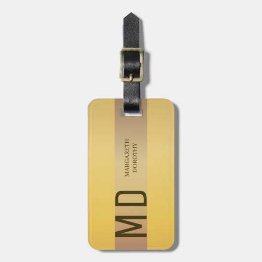 Eenvoudige Elegante Gouden Metaalstreep monogramme Bagagelabel (Voorkant verticaal)