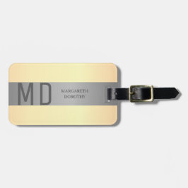 Eenvoudige Elegante Gouden Metaalstreep monogramme Bagagelabel