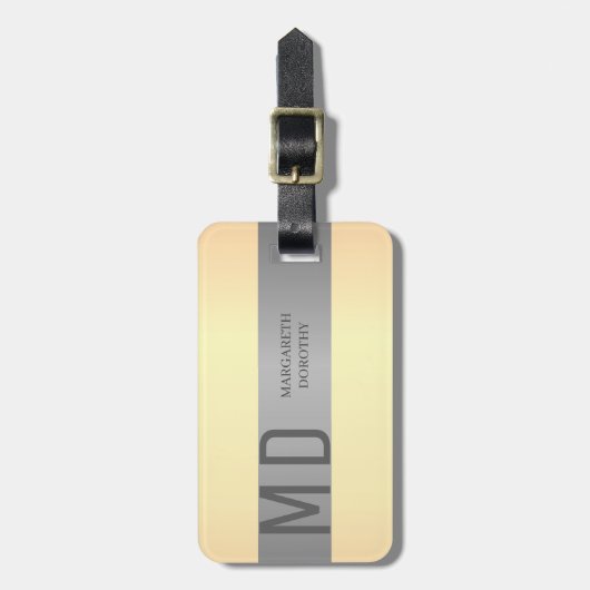 Eenvoudige Elegante Gouden Metaalstreep monogramme Bagagelabel (Voorkant verticaal)