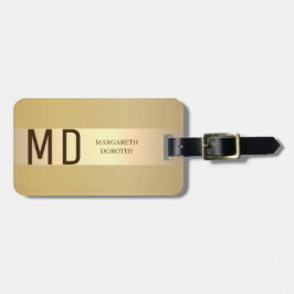 Eenvoudige Elegante Gouden Metaalstreep monogramme Bagagelabel