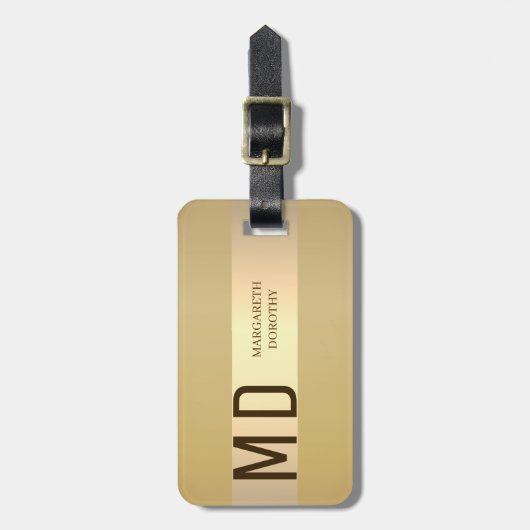 Eenvoudige Elegante Gouden Metaalstreep monogramme Bagagelabel (Voorkant verticaal)