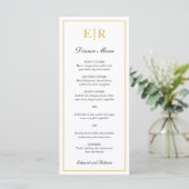 Eenvoudige Elegante Gouden Monogram Formele Trouwd Menu (Staand voorkant)