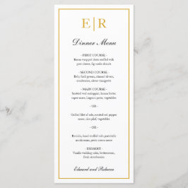 Eenvoudige Elegante Gouden Monogram Formele Trouwd Menu