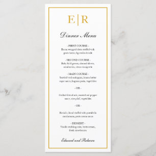 Eenvoudige Elegante Gouden Monogram Formele Trouwd Menu