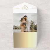 Eenvoudige Elegante Gouden Monogram Huwelijk QR Co All In One Uitnodiging (Buitenkant)