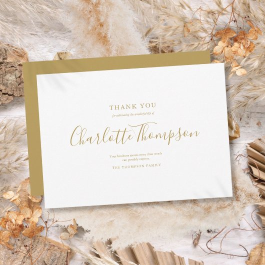 Eenvoudige Elegante Gouden Script Memorial begrafe Bedankkaart