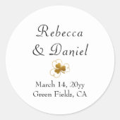 Eenvoudige Elegante Gouden Shamrock Witte Bruiloft Ronde Sticker (Voorkant)